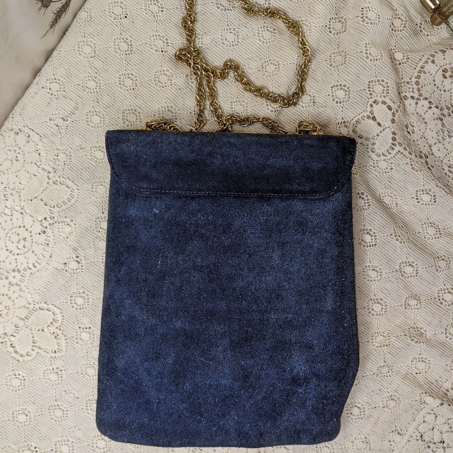 1980s Triangle New York Blue Suede Purse