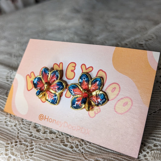 Gorgeous 1980s Orchid Studs