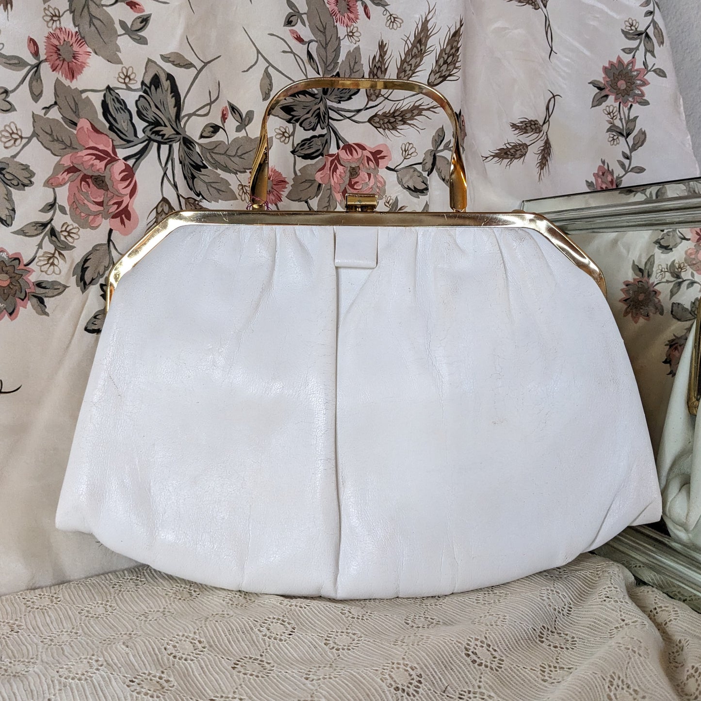 Midcentury Cream Leather Evening Bag