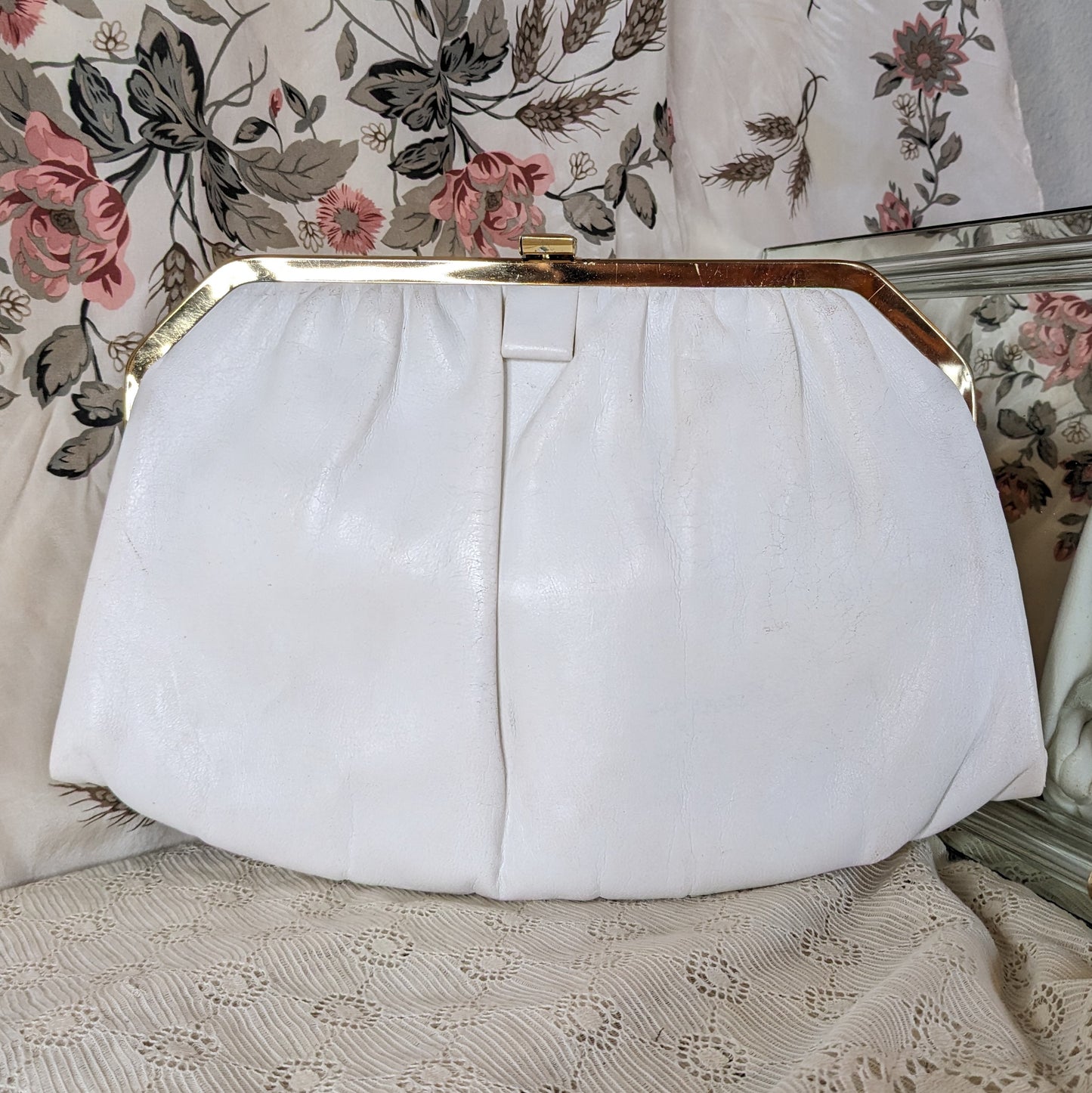 Midcentury Cream Leather Evening Bag