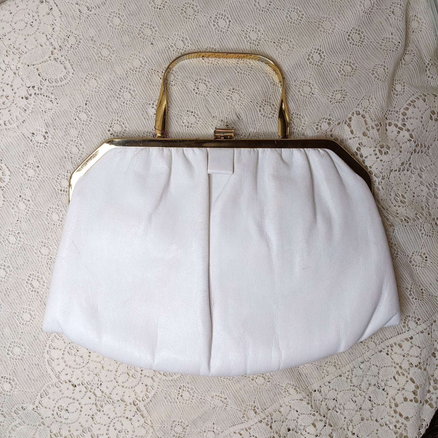 Midcentury Cream Leather Evening Bag