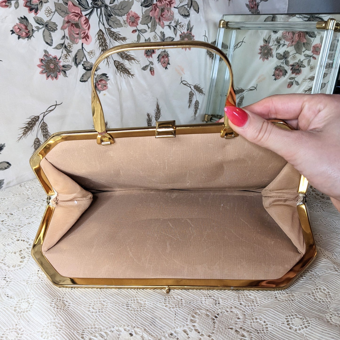 Midcentury Cream Leather Evening Bag