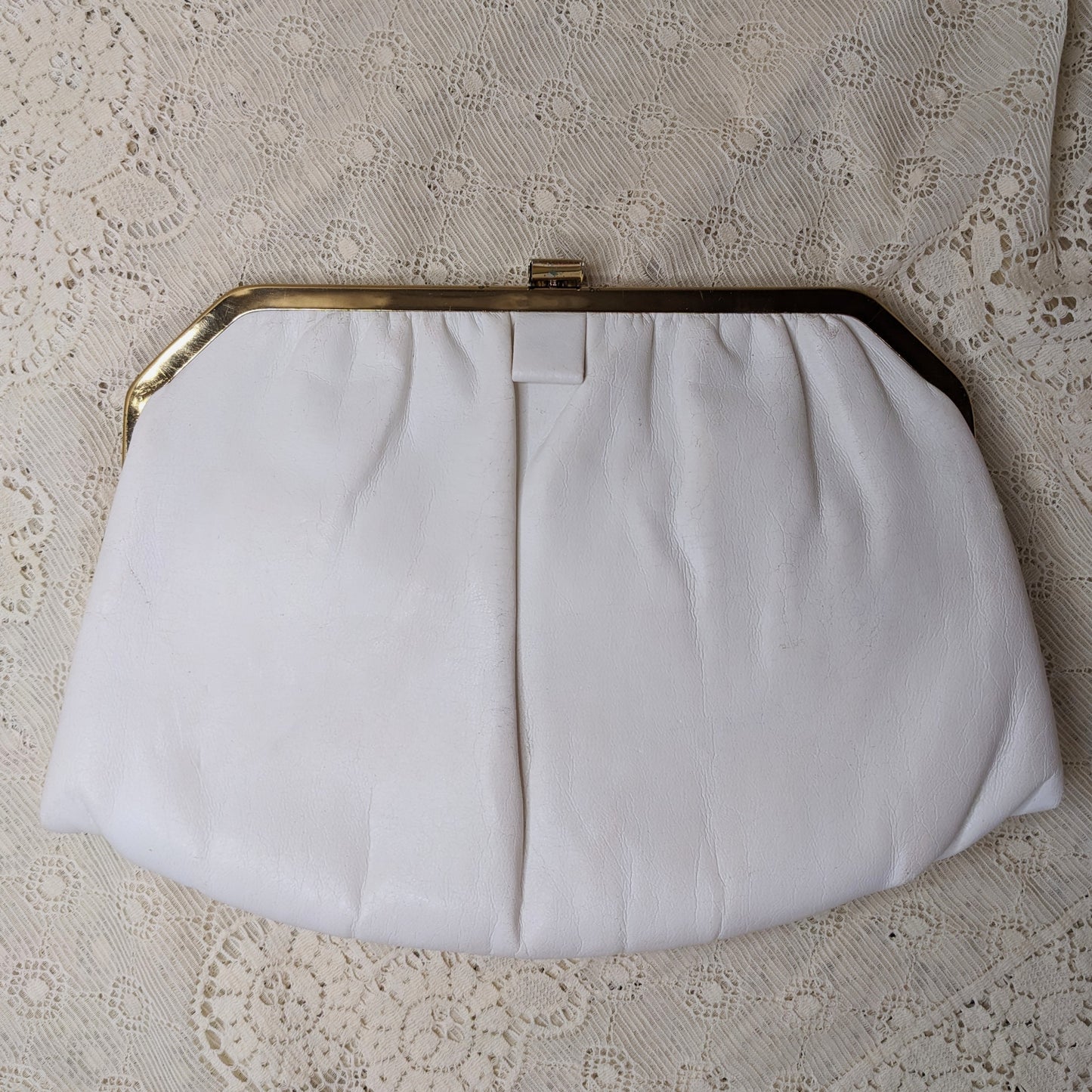 Midcentury Cream Leather Evening Bag